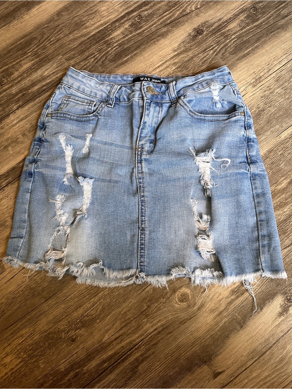 Wax Jean Light Blue Distressed Denim Ripped Mini Skirt size small‎